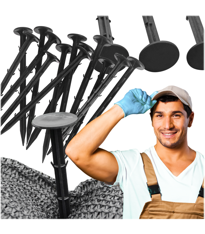 Agroplēves stiprināšanas tapas ar āķiem, 15 cm, 50 gab., melnas