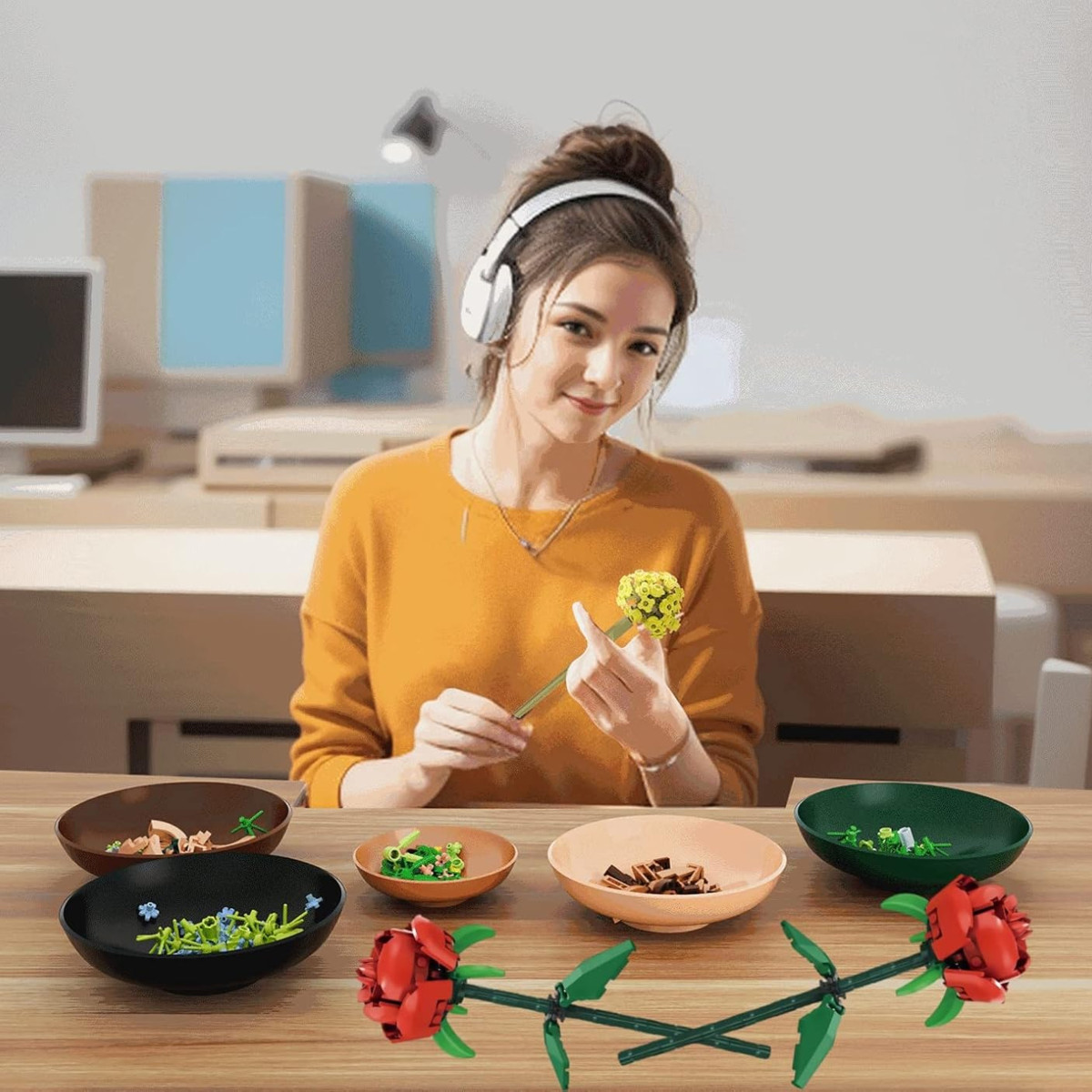 Konstruktīvo klucīšu sarkanā roze