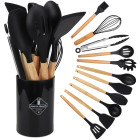 Virtuves piederumu komplekts no silikona un koka, 12 daļas