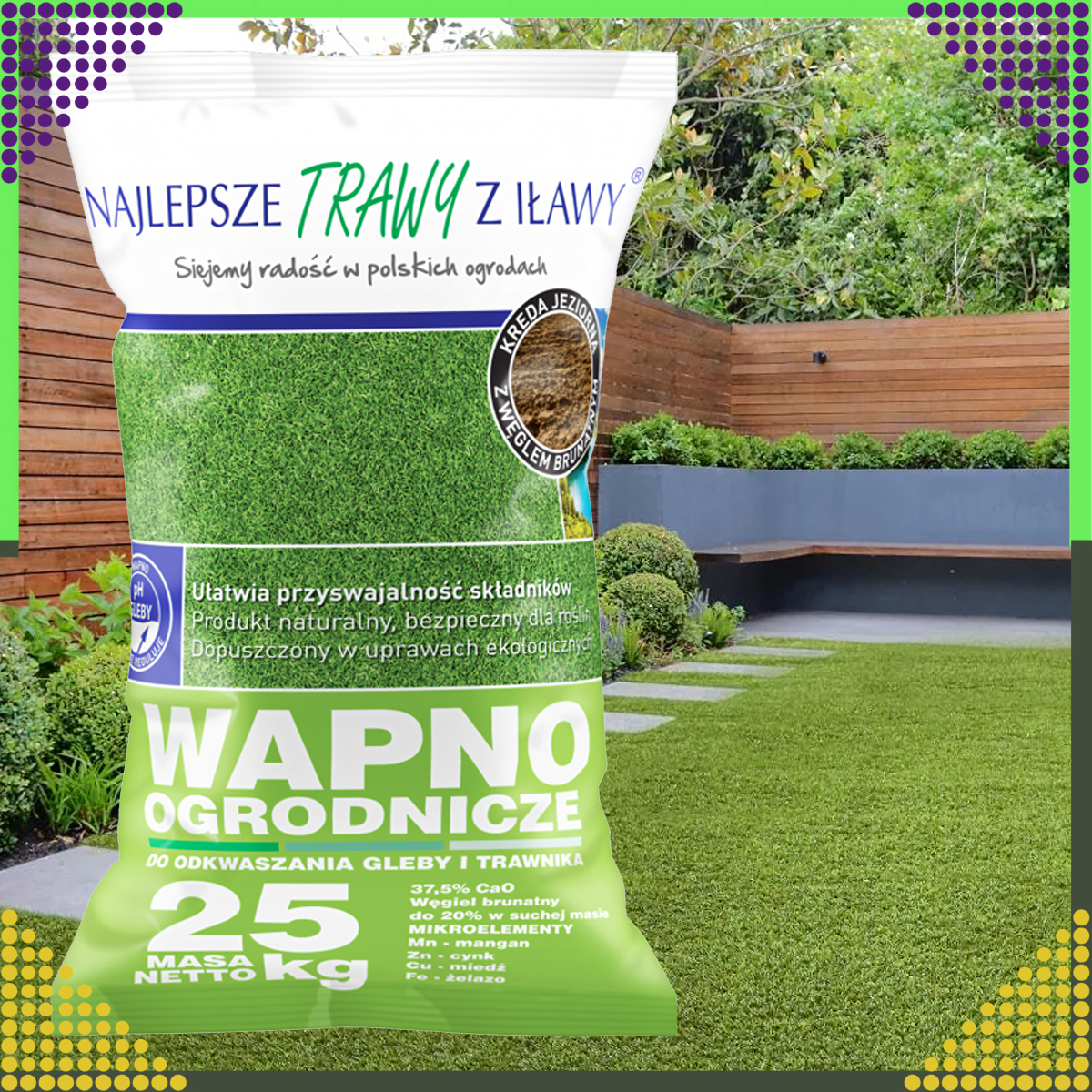 Premium kaļķis augsnes un zāliena atkaļķošanai, ekoloģiskais mēslojums, 25 kg maiss