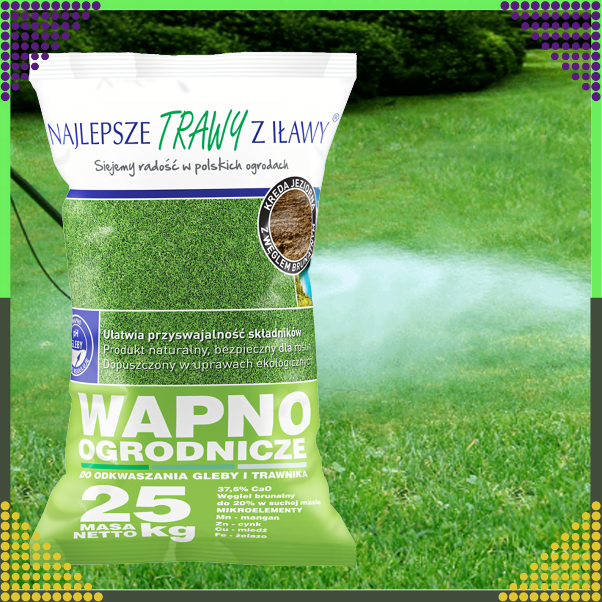 Premium kaļķis augsnes un zāliena atkaļķošanai, ekoloģiskais mēslojums, 25 kg maiss