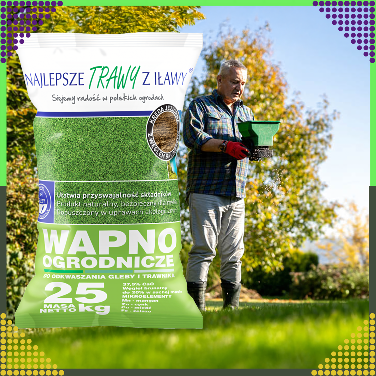 Premium kaļķis augsnes un zāliena atkaļķošanai, ekoloģiskais mēslojums, 25 kg maiss