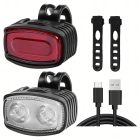 LED velosipēda lukturis priekšējam un aizmugurējam apgaismojumam, uz stūres un sēdekļa, USB, 2szt.