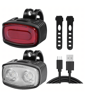 LED velosipēda lukturis priekšējam un aizmugurējam apgaismojumam, uz stūres un sēdekļa, USB, 2szt.