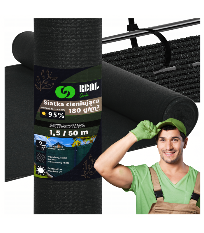 Žoga pārsegs - tīkls no saules un vēja 95%, 1,5x50 m, 180 g/m², grafīts
