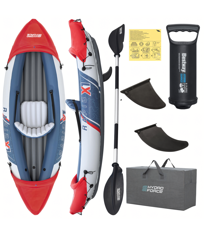 Bestway 65176 piepūšamais kajaks vienai personai Rapid X1 komplekts ar pumpi, airi un somu