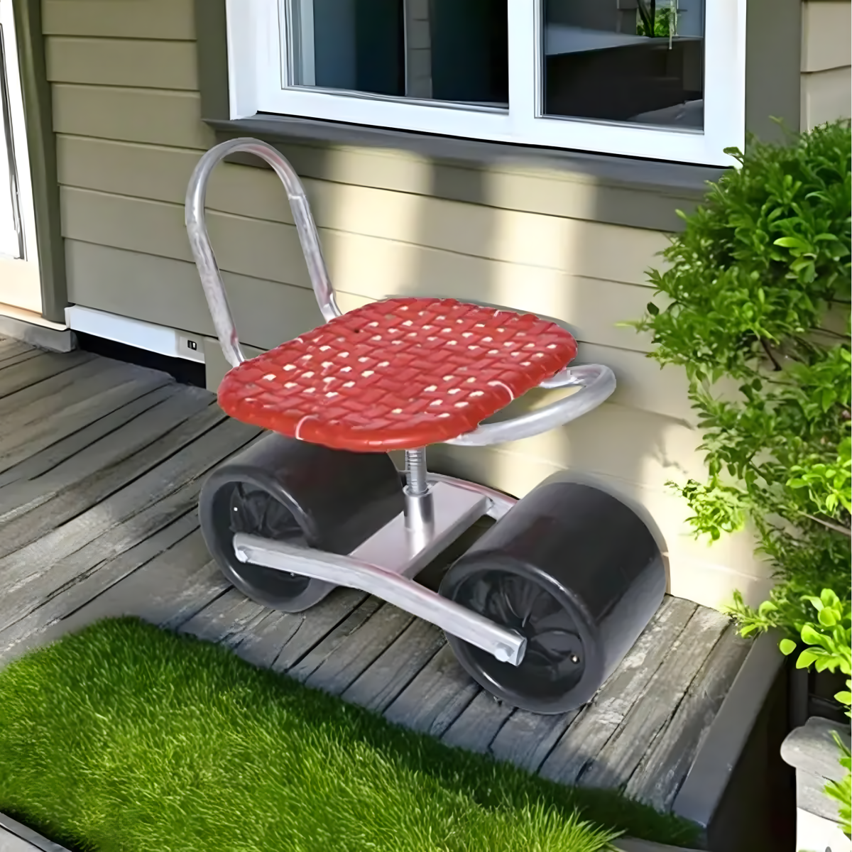 Regulējams dārza krēsls ar riteņiem, atzveltni un grozāmu sēdekli, REAL GARDEN 1213