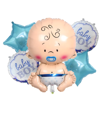 Balonu komplekts baby shower zēnam ar zvaigznēm un uzrakstu “Baby Boy”, 5 gab.