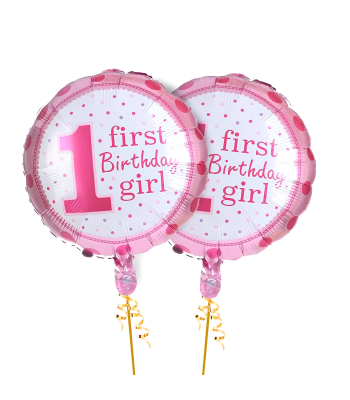 Baloni meitenes 1. dzimšanas dienai ar zvaigznītēm, First Birthday Girl, 5 gab.