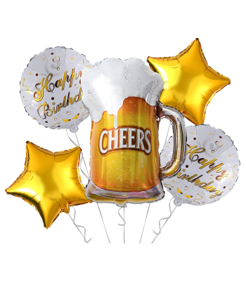 Dzimšanas dienas balonu komplekts ballītei – alus kauss, Cheers, dāvana, 5 gab.