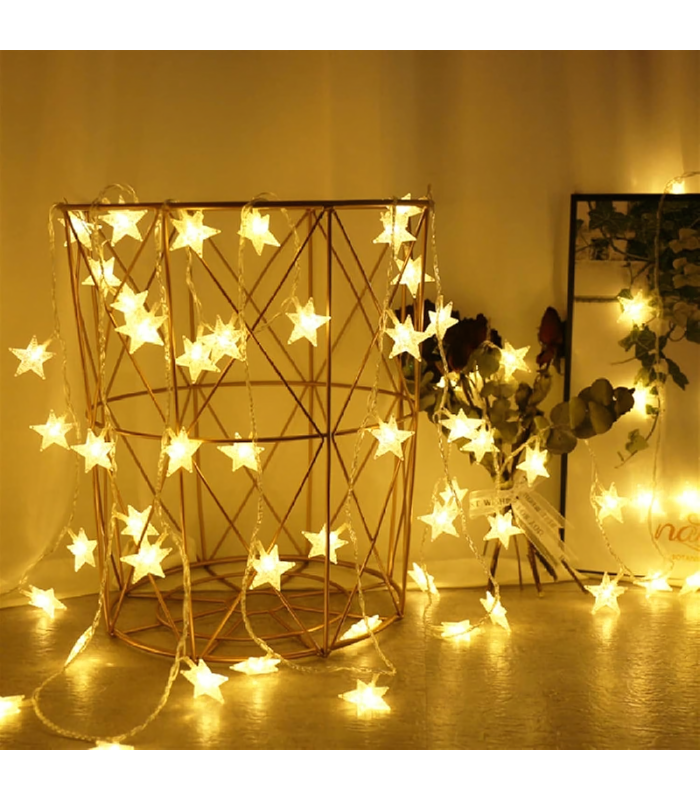LED Gaismu Aizkars Zvaigznes 100 LED | 10m | Silta Balta Gaisma