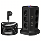 Stāvā barošanas sloksne ar zibensaizsardzību 12 ligzdām + 5 USB porti