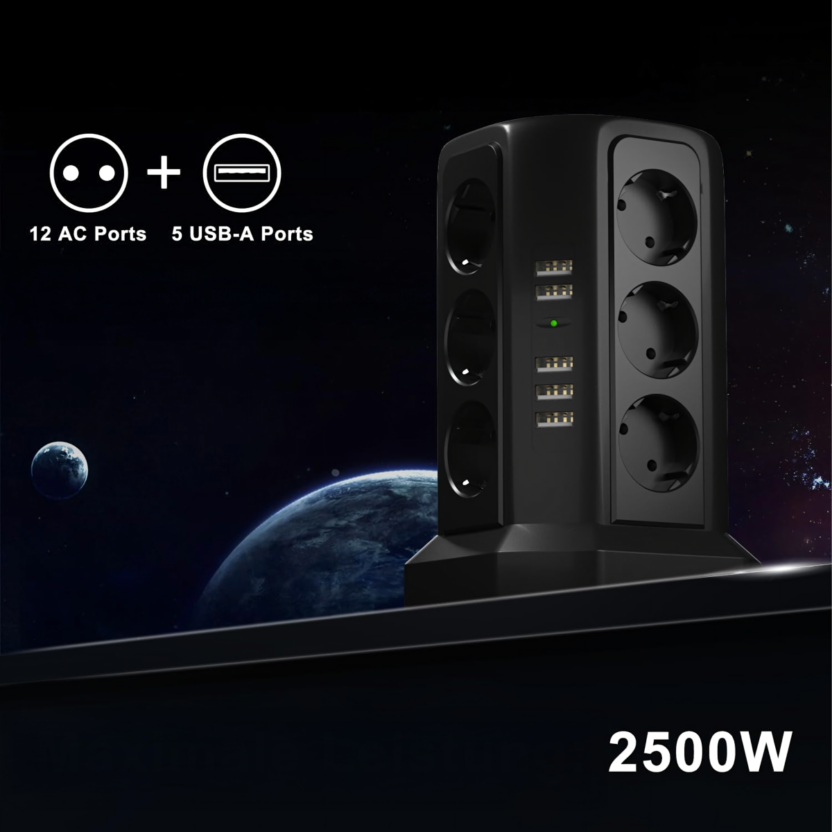 Stāvā barošanas sloksne ar zibensaizsardzību 12 ligzdām + 5 USB porti