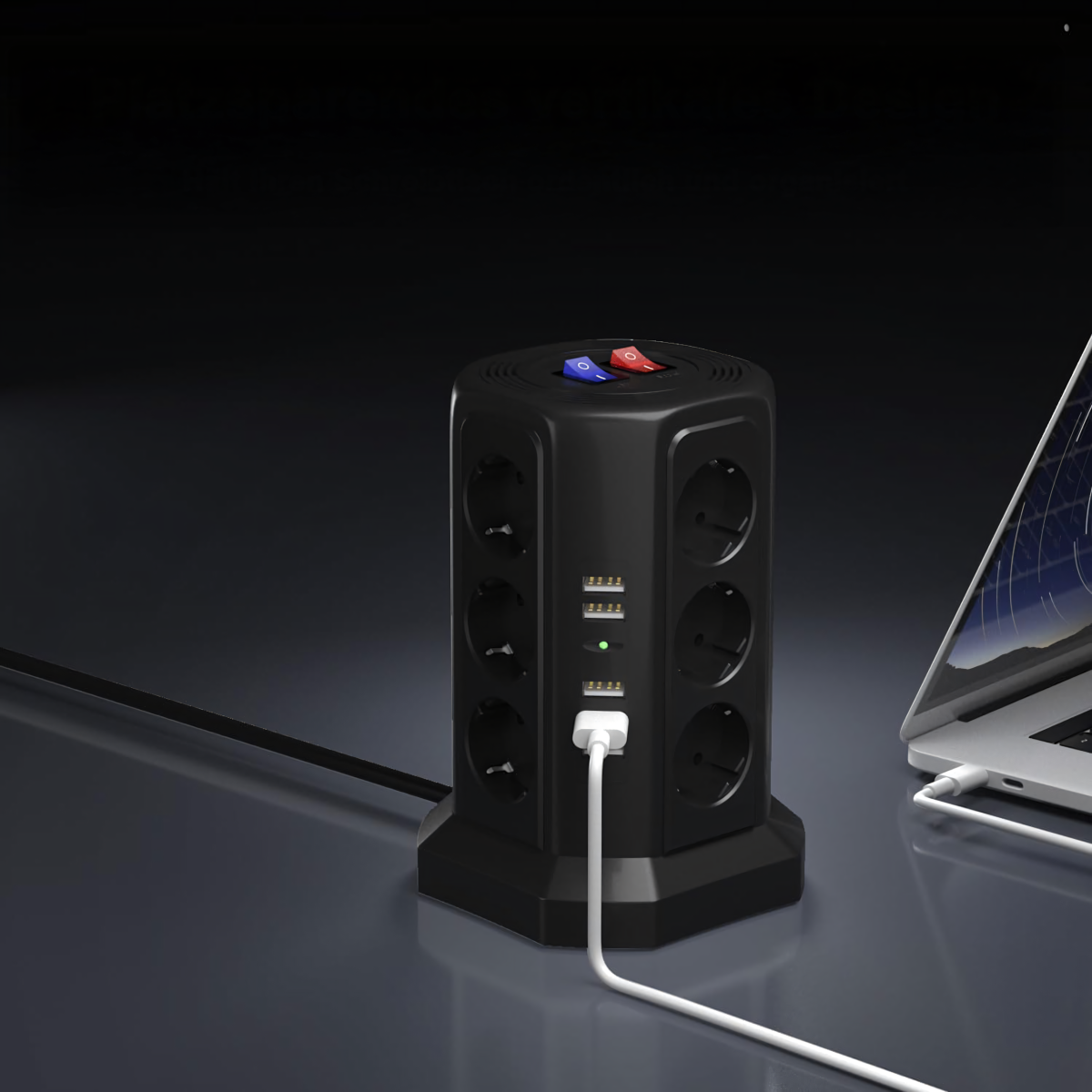 Stāvā barošanas sloksne ar zibensaizsardzību 12 ligzdām + 5 USB porti