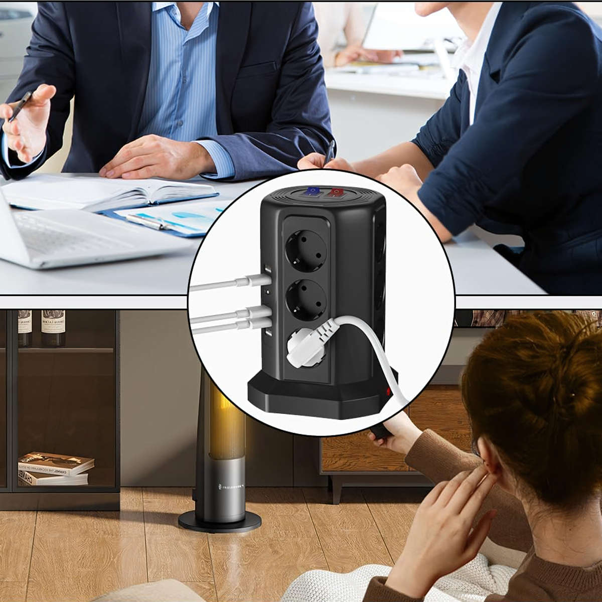 Stāvā barošanas sloksne ar zibensaizsardzību 12 ligzdām + 5 USB porti