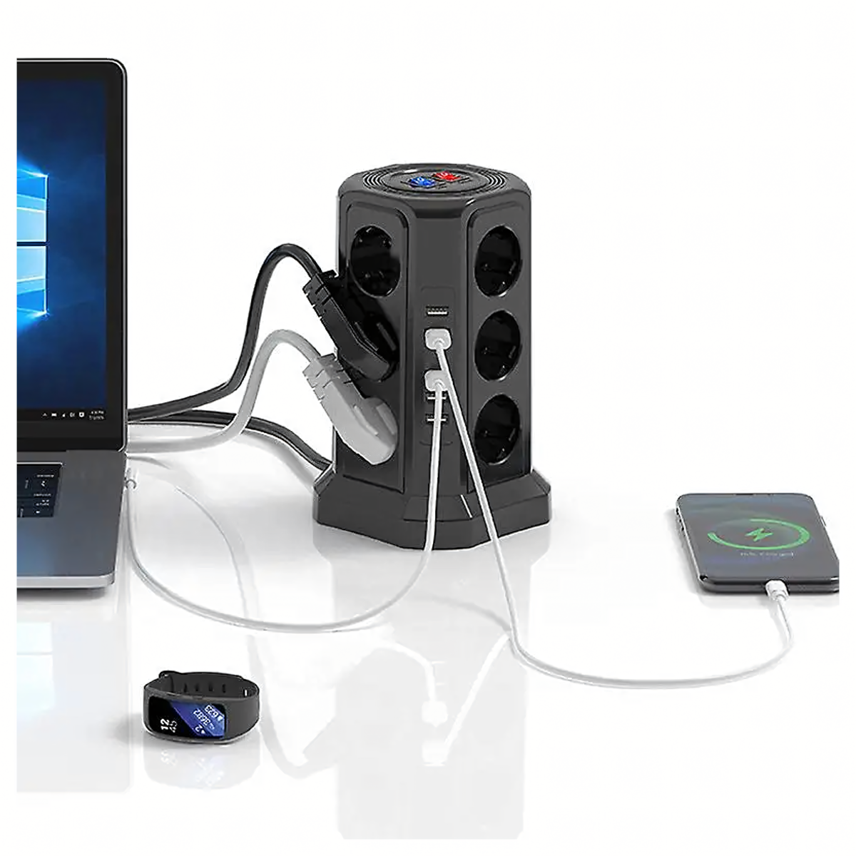 Stāvā barošanas sloksne ar zibensaizsardzību 12 ligzdām + 5 USB porti