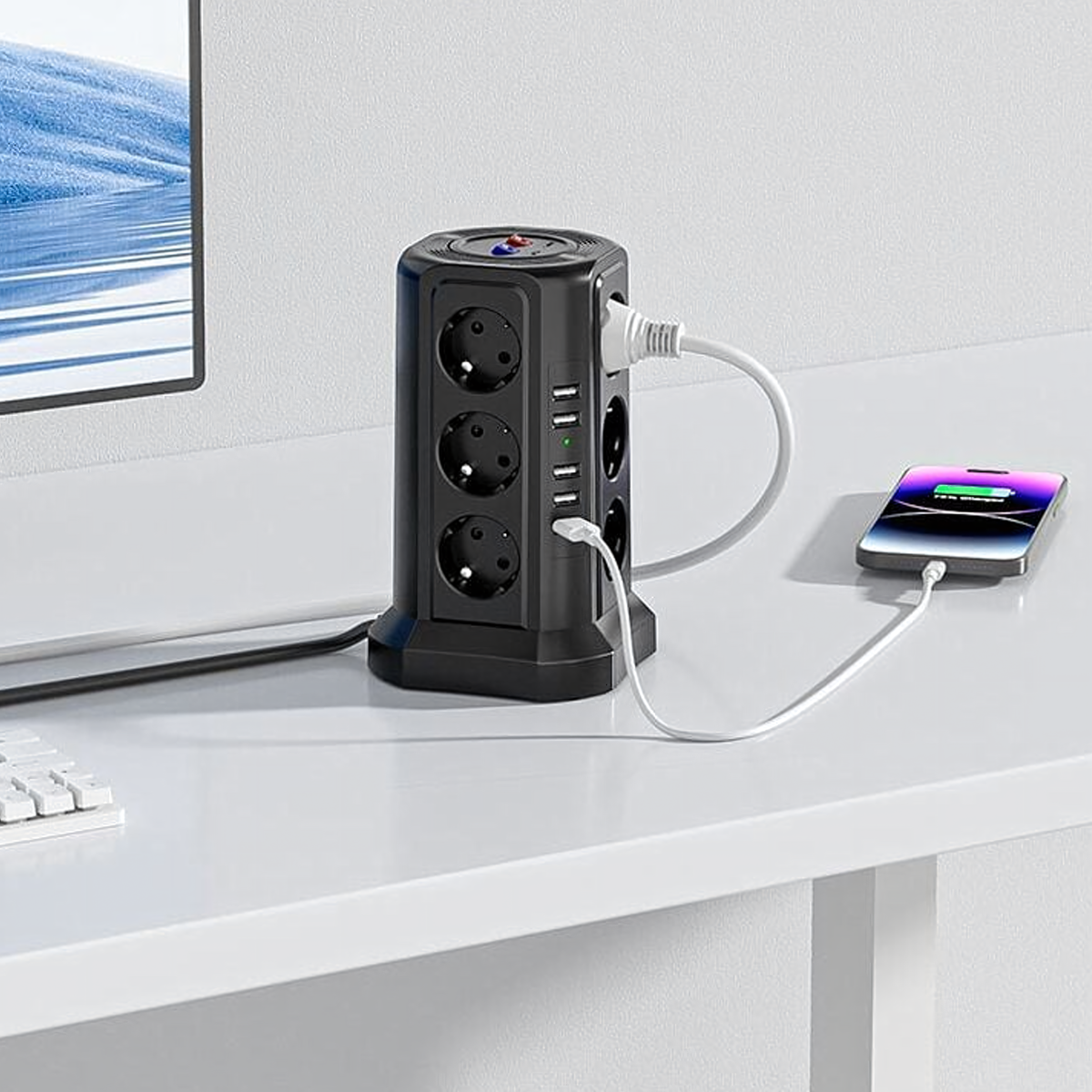 Stāvā barošanas sloksne ar zibensaizsardzību 12 ligzdām + 5 USB porti