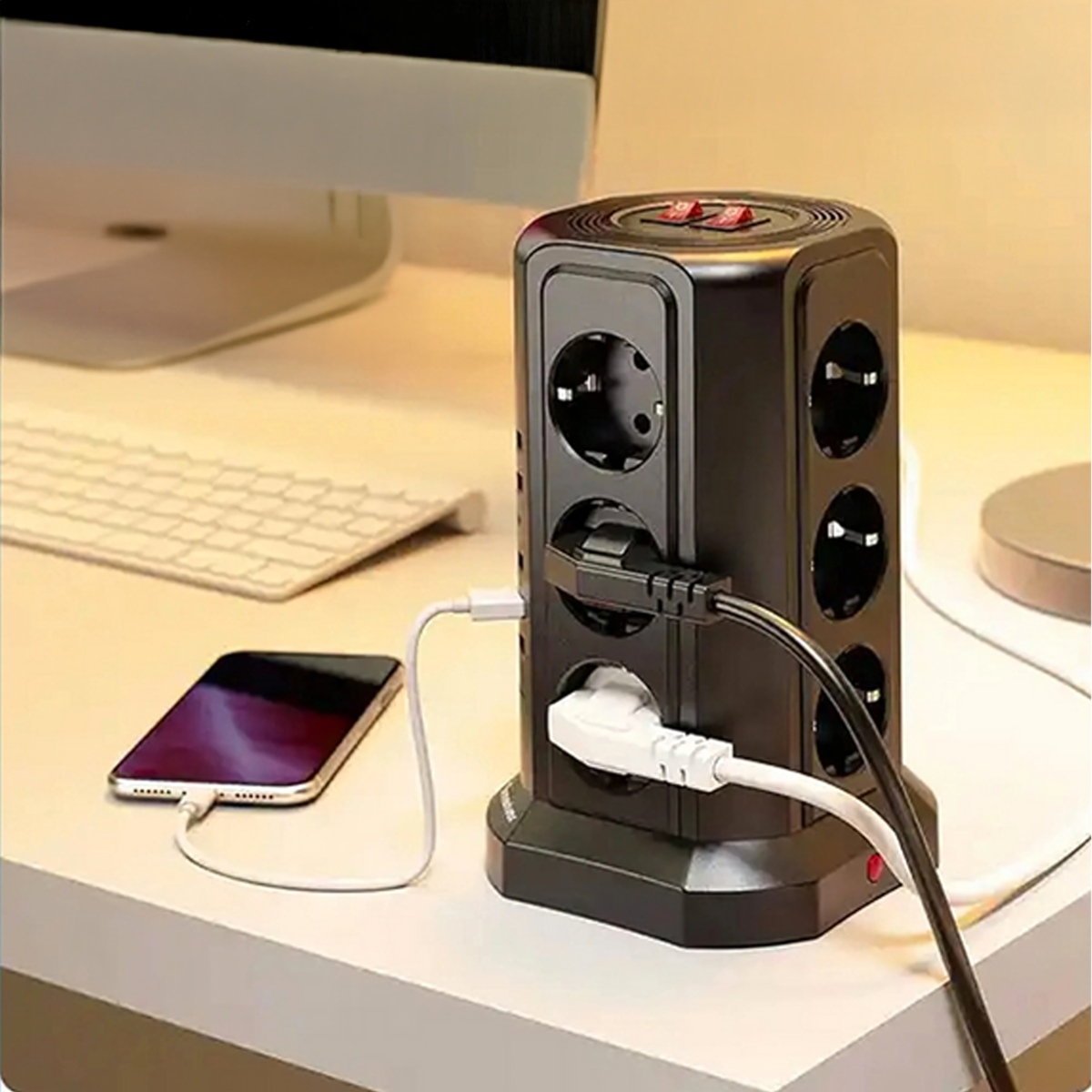 Stāvā barošanas sloksne ar zibensaizsardzību 12 ligzdām + 5 USB porti