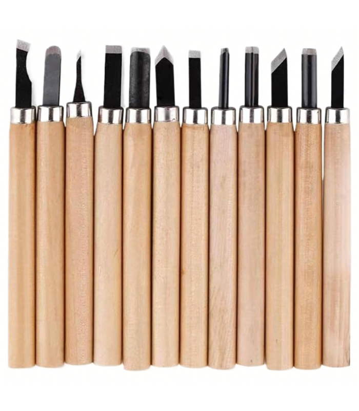 12 gabalu kalta komplekts kokgriezumiem ar koka rokturiem