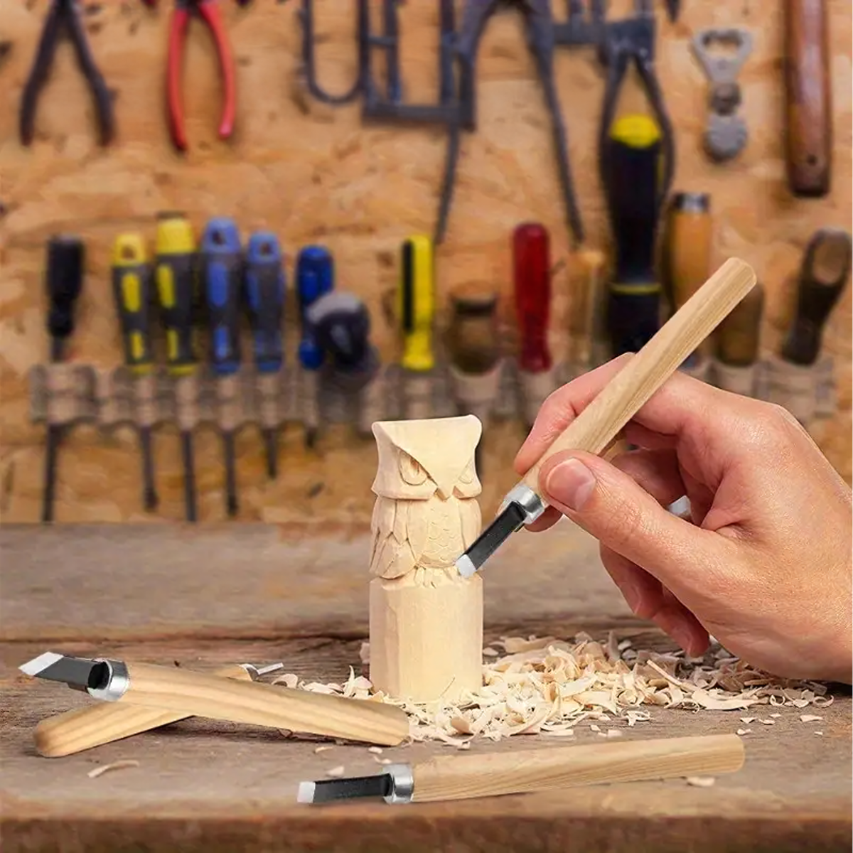 12 gabalu kalta komplekts kokgriezumiem ar koka rokturiem