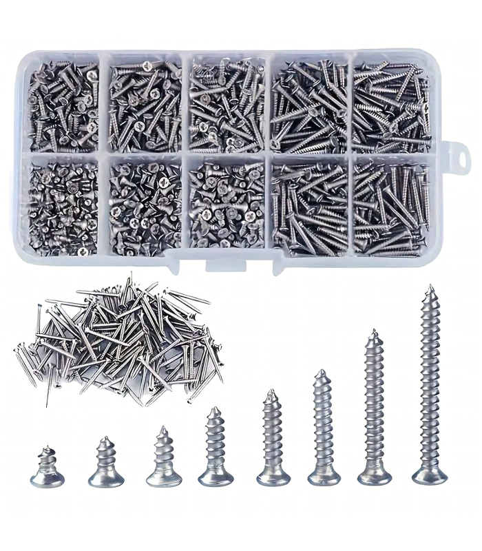 Universālie skrūvju komplekts M2 koksnei elektronikai tēraudam 800 gab