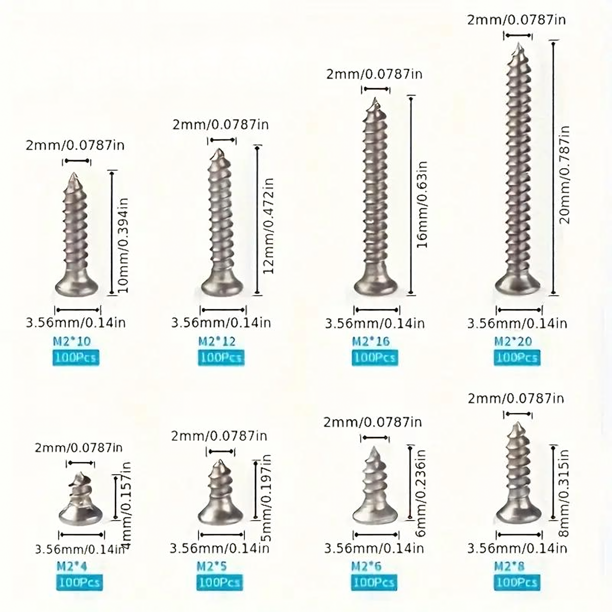 Universālie skrūvju komplekts M2 koksnei elektronikai tēraudam 800 gab