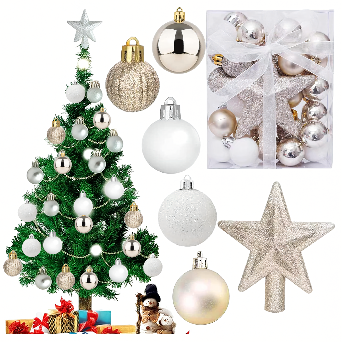 Ziemassvētku eglīšu rotājumu komplekts 30 gab. zvaigzne eglītei