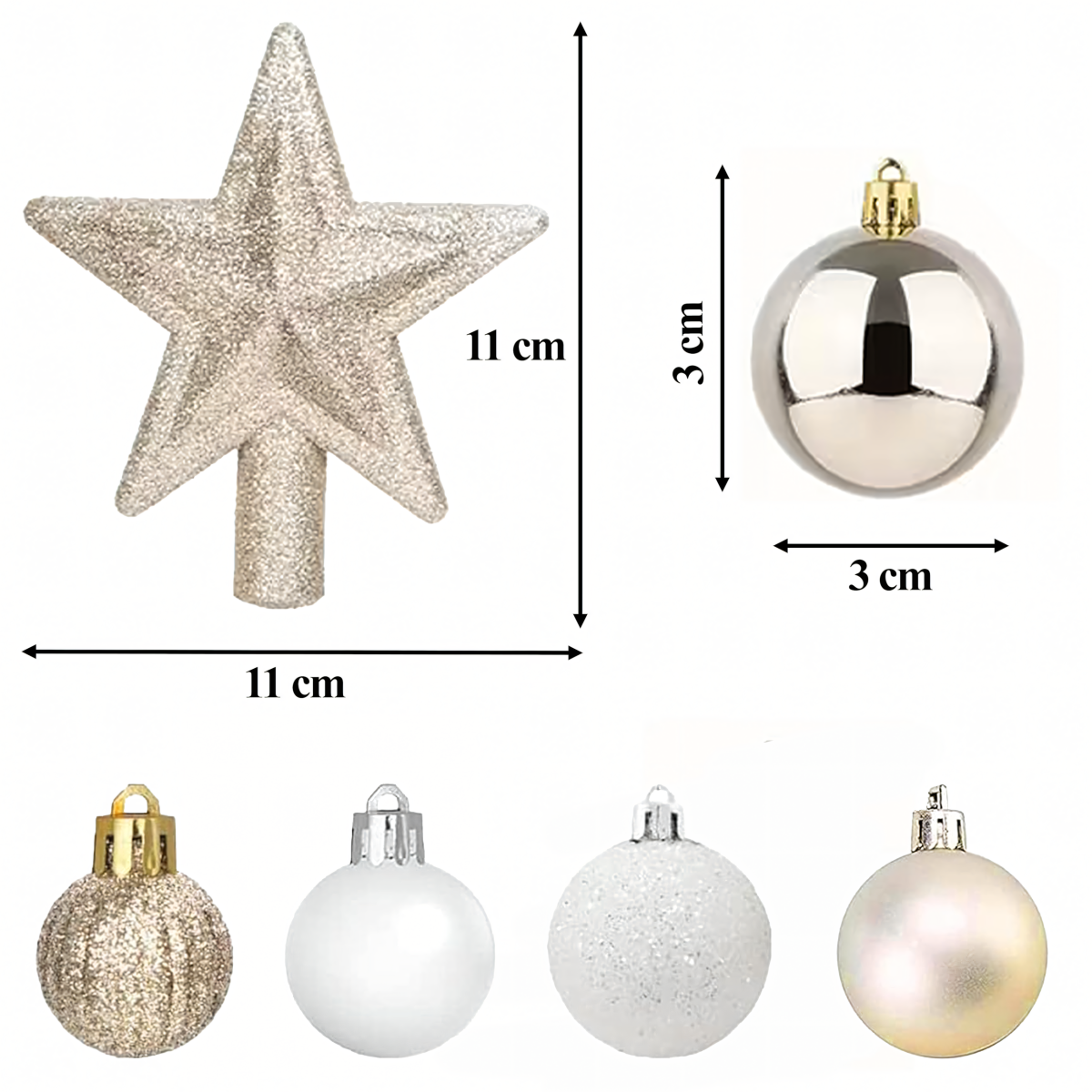 Ziemassvētku eglīšu rotājumu komplekts 30 gab. zvaigzne eglītei