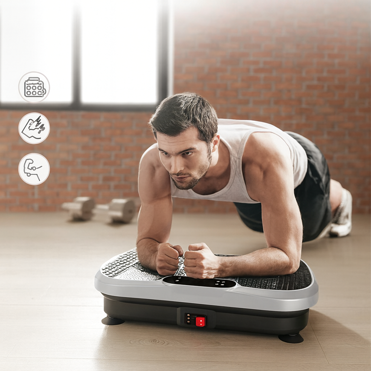 Vibrējoša treniņu un masāžas platforma ar tālvadības pulti un lentēm 150 kg