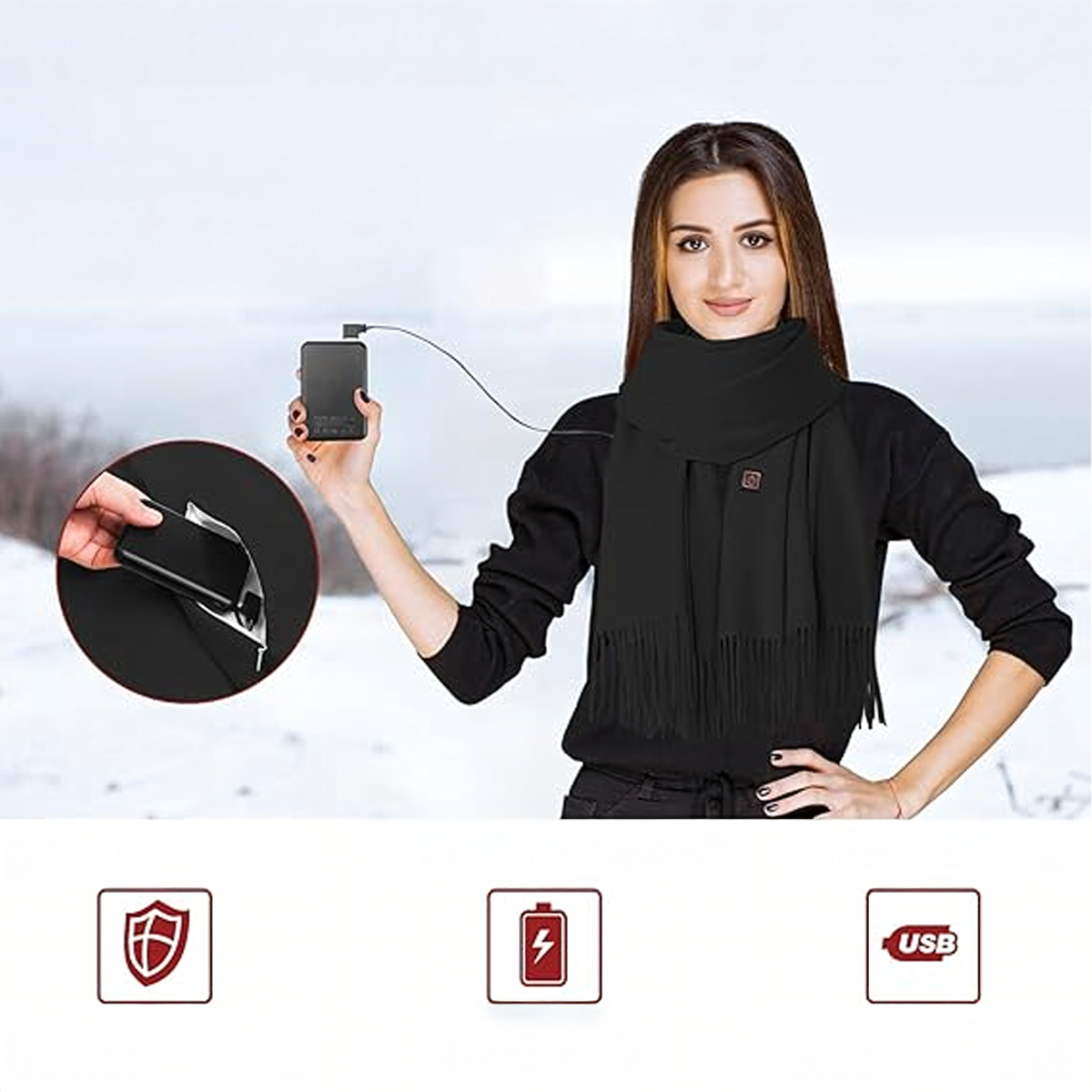Apsildāms Šalle USB Powerbank