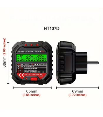Elektrisko tīkla kontaktligzdu sprieguma testeris ar LCD un RCD pārbaudi Habotest HT107D