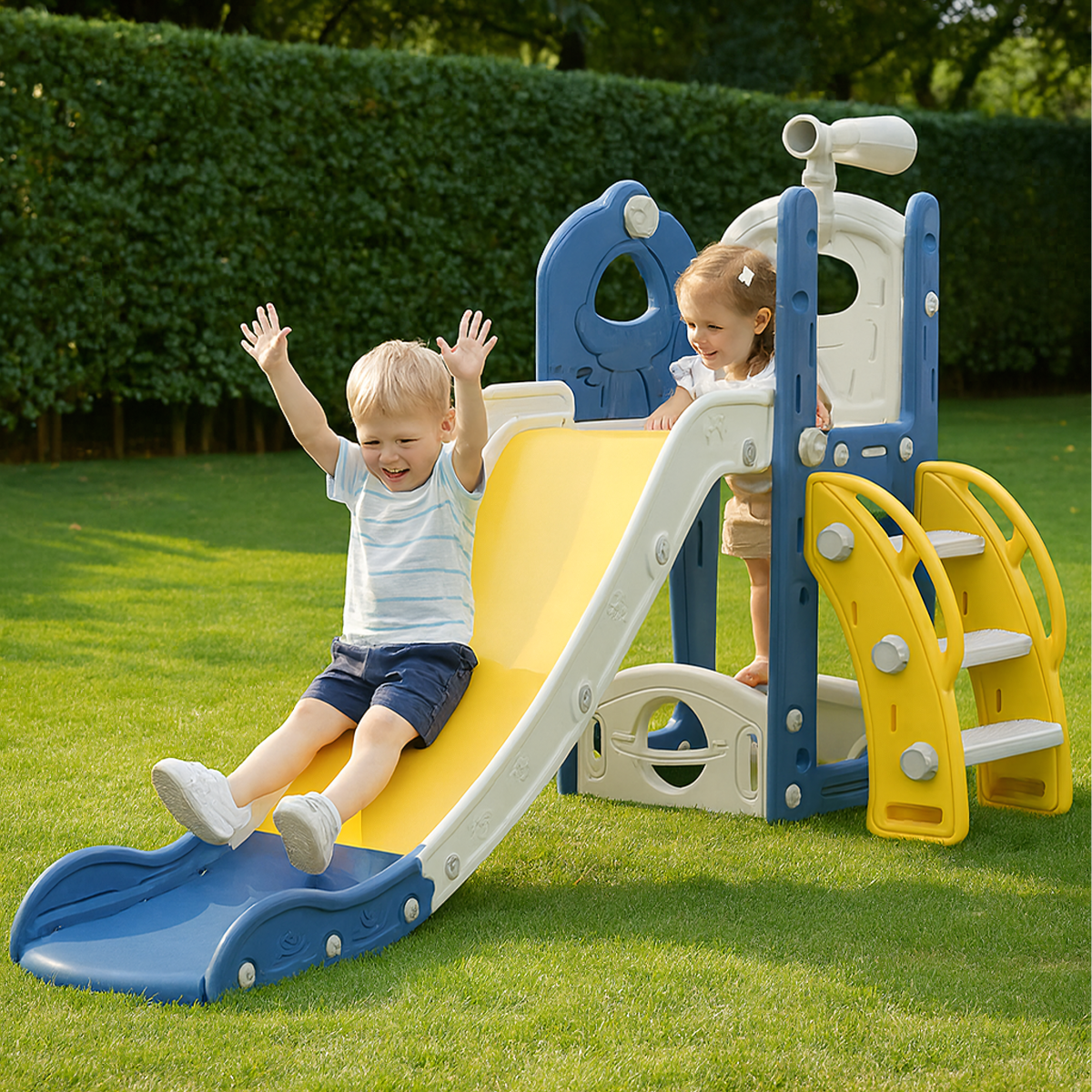 Bērnu slidkalniņš ar kāpnēm dārzam 2in1