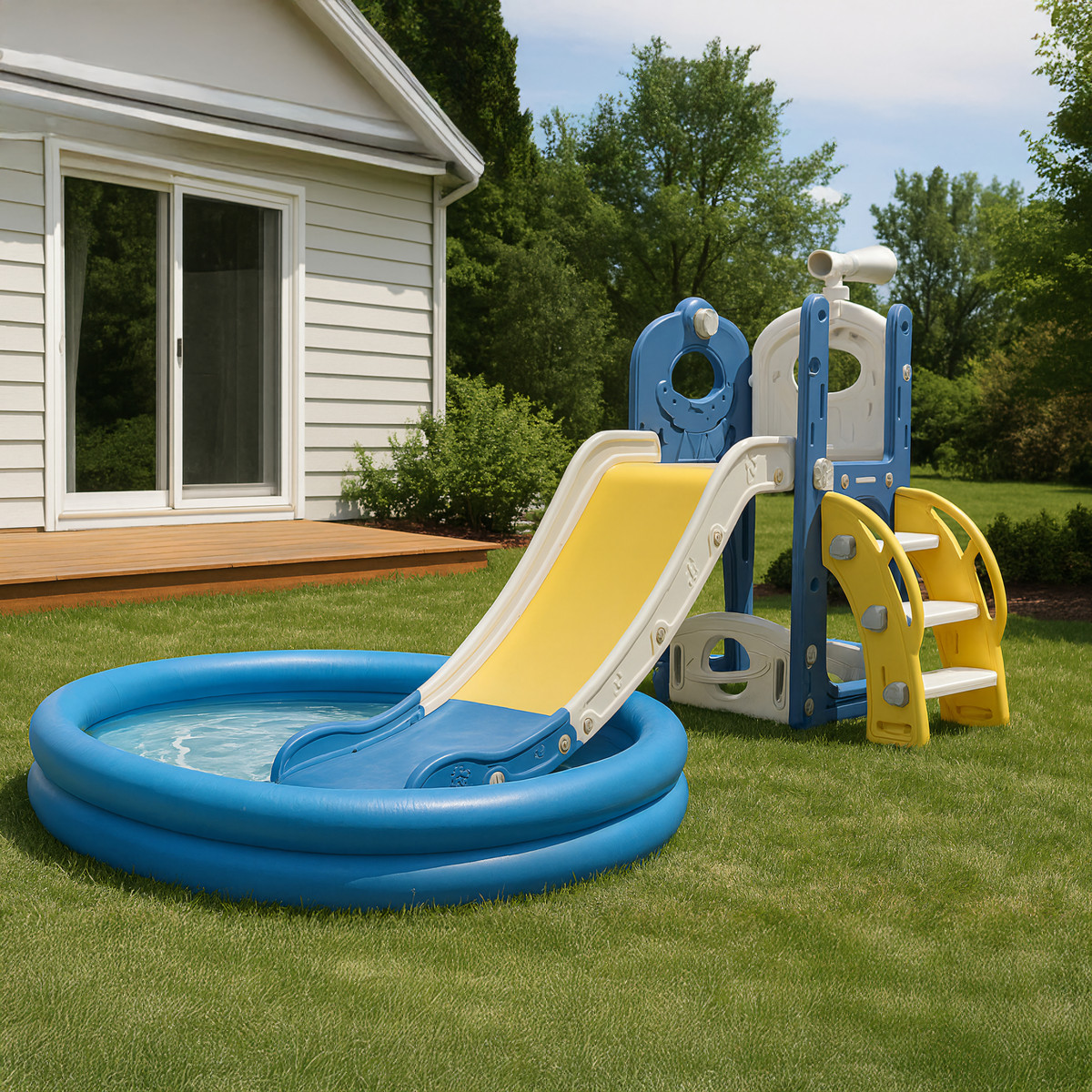 Bērnu slidkalniņš ar kāpnēm dārzam 2in1