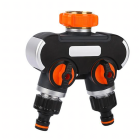 Dārza šļūtenes duālais sadalītājs ar vārstiem