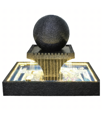 Liela dārza ūdens strūklaka ar bumbu 140x140x120 cm ar led apgaismojumu