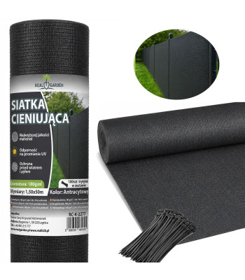 Ēnojošs maskējošais tīkls žogam ar 95% aizsegu, 180 g, komplektā ar 100 savilcējiem, 1,5 x 50 m