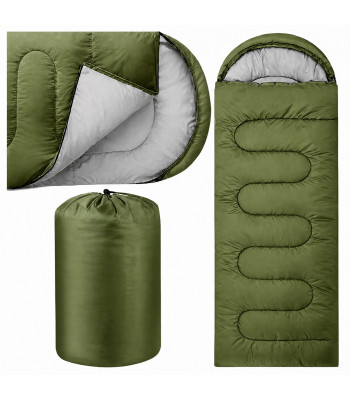 Silts tūrisma mumijas guļammaiss ar kapuci, pārveidojams par segu, ar pārvalku, zaļš 2w1 210×70cm