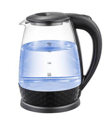 Elektriskā stikla tējkanna, jaudīga, klusa, bezvadu, tērauda 1800W 1,8L