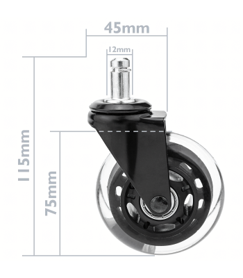 Gumijas un kaučuka ritentiņš biroja un spēļu krēsliem ar gultni, 1 gab., 12 mm