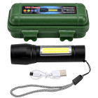 Taktiskais LED COB USB uzlādējamais militārais lukturītis ar futrāli un tālummaiņu