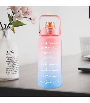 Motivācijas ūdens pudele ar salmiņu, rokturi un mērskalu 2000ml 2L