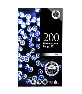 Ziemassvētku dekoratīvā LED lampiņu virtene, 200 LED, auksti balta, 20 m