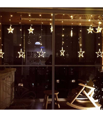 Dekoratīva Ziemassvētku LED gaismas virtene ar zvaigznēm, aizkars, 120 LED, 2m