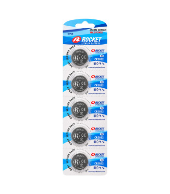 Litija pogas baterijas Rocket, komplekts, 100 gab. (20 komplekti pa 5 gab.), CR2032 3V 240mAh