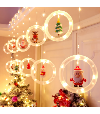 LED Ziemassvētku gaismas aizkars ar aplīšiem un figūriņām, 10 gab., 8 režīmi, 110 LED