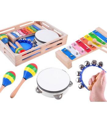 Koka mūzikas instrumentu komplekts 4 vienā, rotaļlieta IN0134