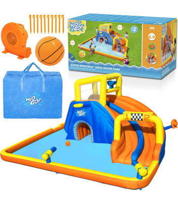 Bestway H2OGo! Super Speedway™ piepūšams ūdens atrakciju parks ar slidkalniņu un kāpšanas sienu 551 x 502 x 265 cm, 53377