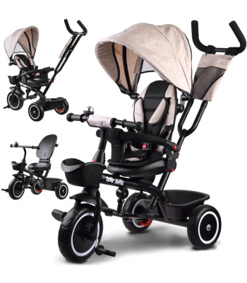 Trīsriteņu velosipēds Tiny Bike 3w1 ar jumtiņu, bēšs SP0650