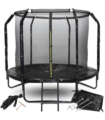 Dārza batuts ar kāpnēm un drošības tīklu SkyFlyer Black 8FT 244 cm