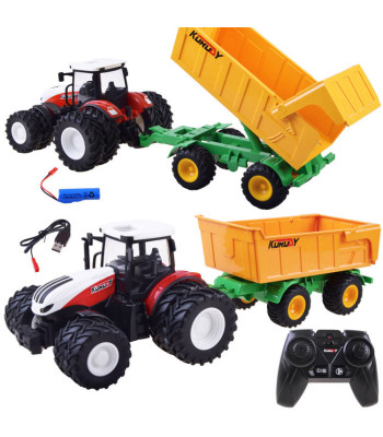Ar tālvadības pulti vadāms traktors ar gumijas riteņiem un piekabi RC0601
